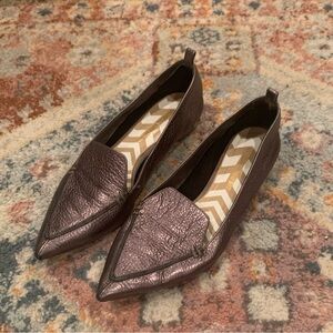 Nicholas Kirkwood BEYA Pointed Toe Leather Flats in Pewter Metallic Bronze 9